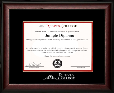 Satin mahogany wooden diploma frame with double matting and silver embossed logo